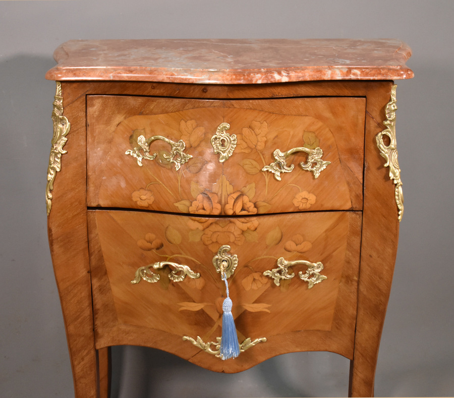 Antique Antique French Louis XV Revival Marquetry Bombe Commode