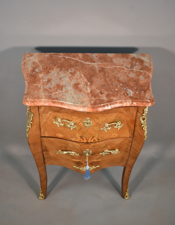 Antique Antique French Louis XV Revival Marquetry Bombe Commode