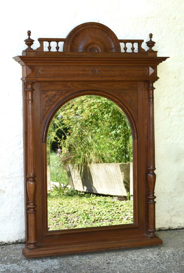 Antique Large Oak Overmantel Mirror Henri II
