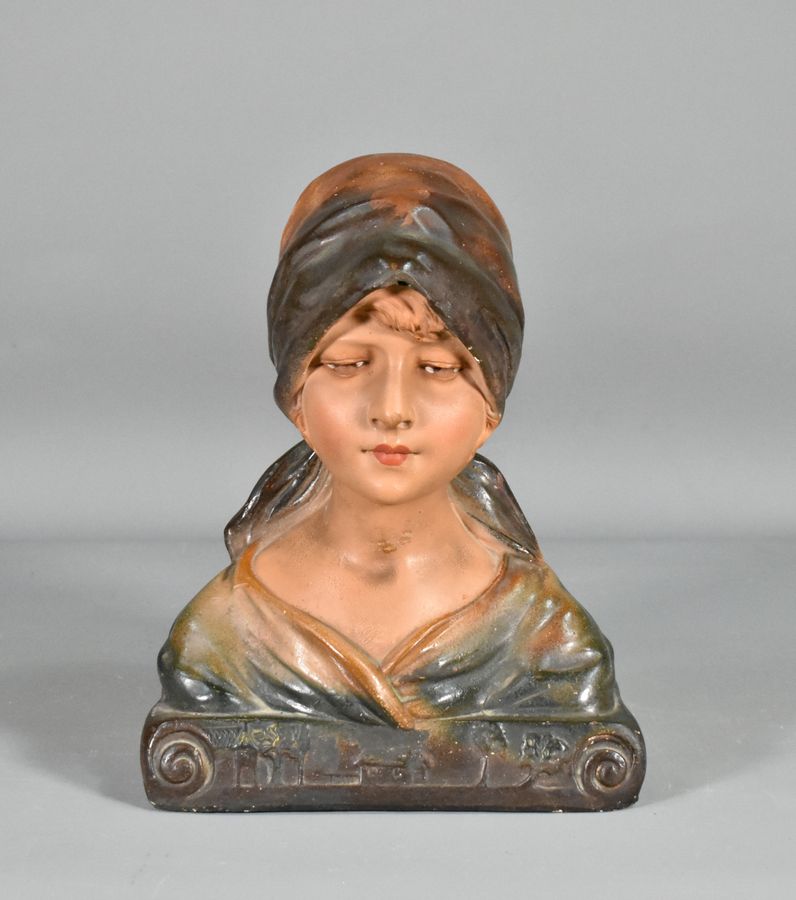 French Antique Bust of a Young Girl in Plaster