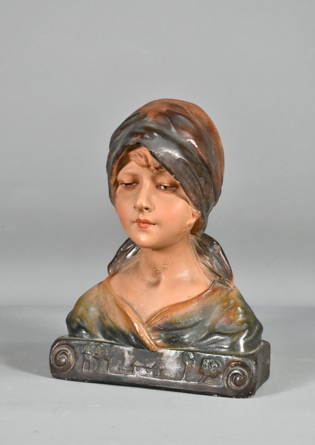 Antique French Antique Bust of a Young Girl in Plaster