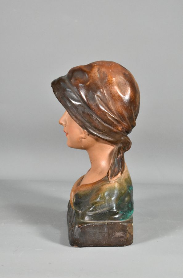 Antique French Antique Bust of a Young Girl in Plaster