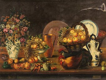 Antique Spanish signed painting depicting still life