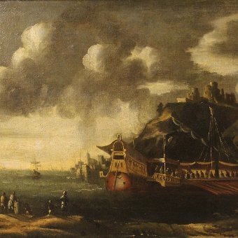 Antique Antique Italian seascape painting of the 18th century