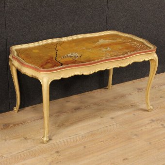Venetian lacquered, gilded and hand painted coffee table