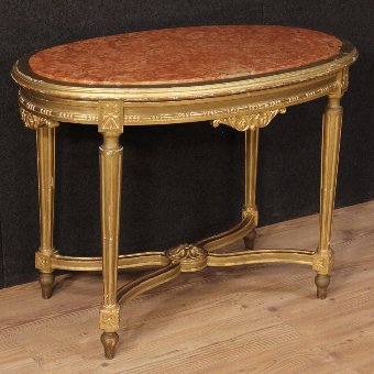 Italian gilt side table with marble top in Louis XVI style