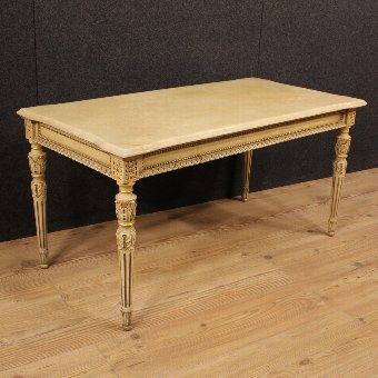 Italian lacquered and gilded coffee table with onyx top