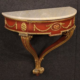 Lacquered and gilded Italian console with marble top