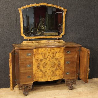 Antique Dresser with mirror in Art Deco style in walnut and burr walnut