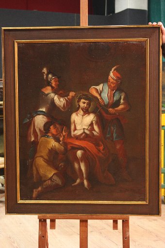 Antique religious painting Coronation of Christ from 18th century