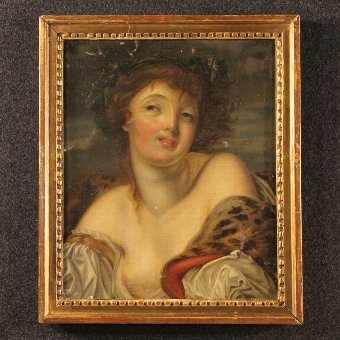 Antique French painting young girl portrait from 19th century