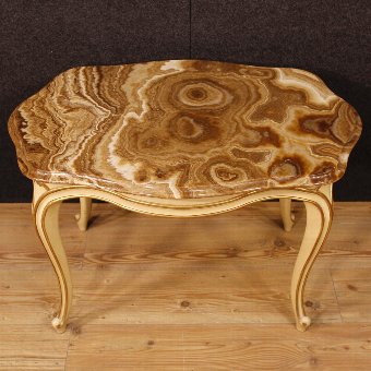 Antique Italian lacquered and golden coffee table with marble top