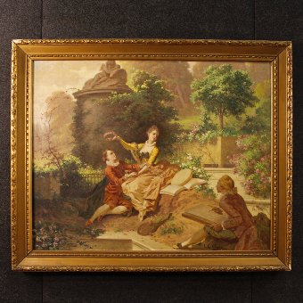 Antique Italian signed painting romantic scene of the 19th century