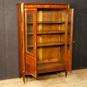 Antique French inlaid showcase in mahogany wood