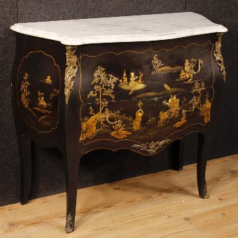 French lacquered and painted chinoiserie dresser with marble top