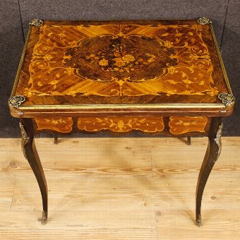 Antique French inlaid game table with golden bronzes