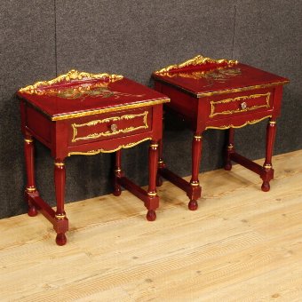 Pair of lacquered and golden Spanish bedside tables