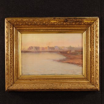 Antique seascape with characters painting signed and dated from 19th century