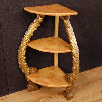 Italian lacquered and golden corner shelves