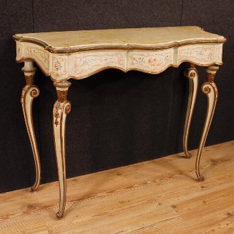 Italian lacquered, gilded and painted console with marble top