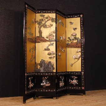 French screen in lacquered and painted chinoiserie wood