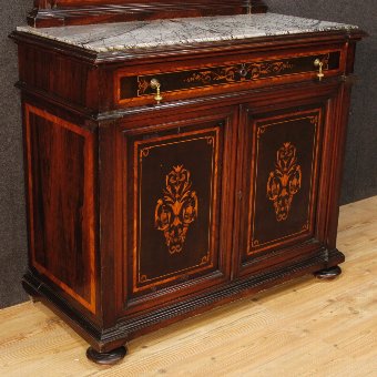 Antique Italian sideboard with mirror in inlaid wood with marble top