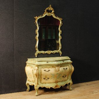 Venetian dresser with mirror in lacquered and painted wood