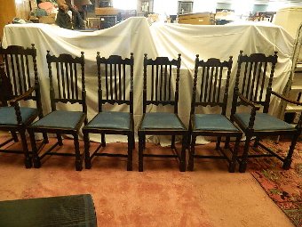 Antique magnificent set of jacobean/ gothic dark oak dining chairs and table