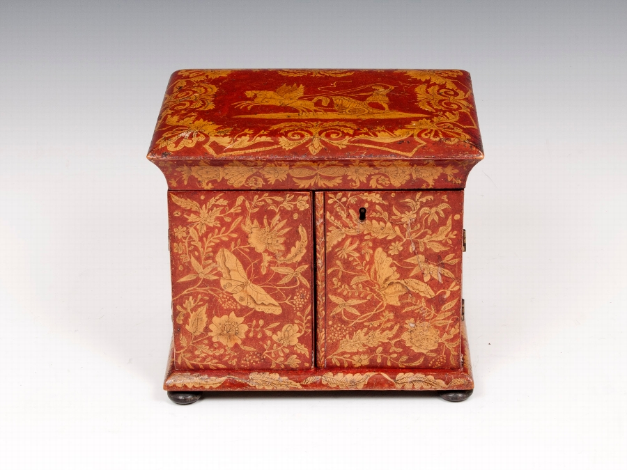 RED LACQUER PENWORK CABINET