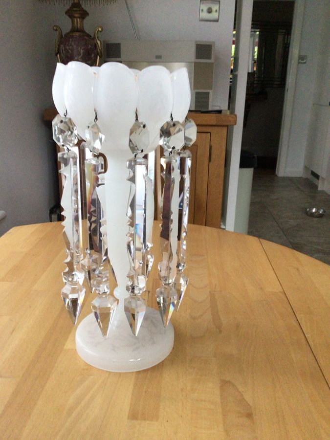 Victorian Opaque Glass Vase with hanging Lustres
