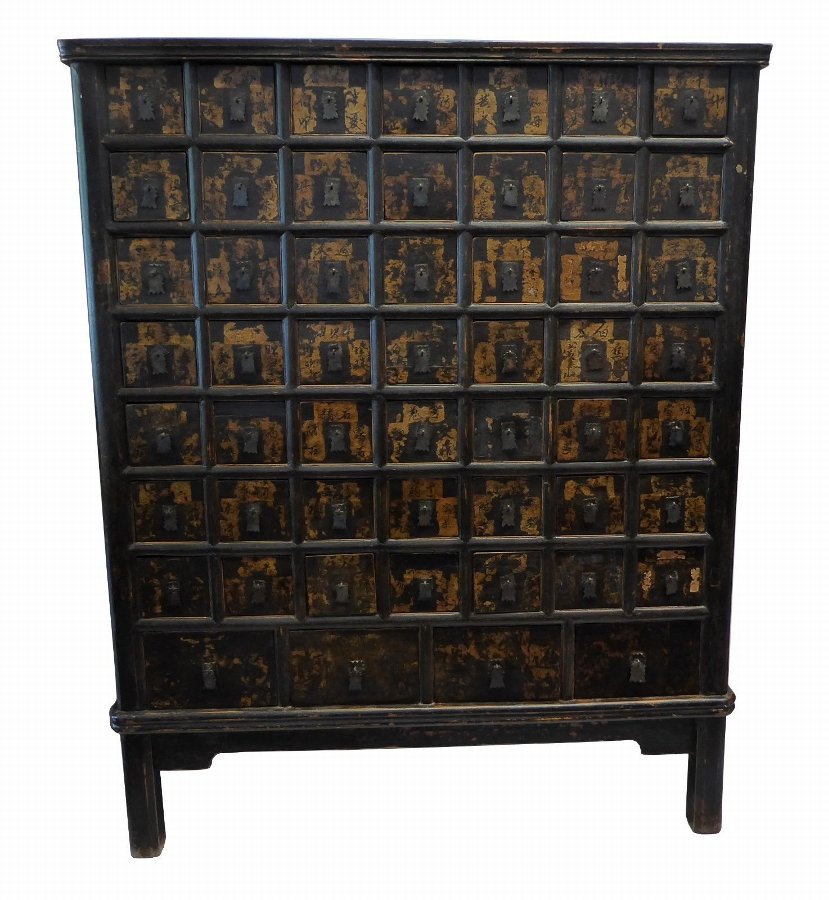 Antique Chinese Lacquered and Gilded Spice Cabinet circa 1900