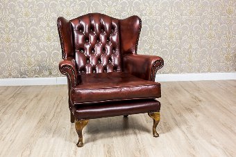 Stylized, Leather Wingback Armchair