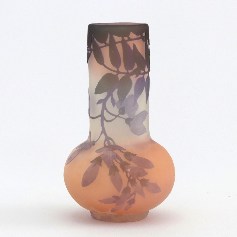 Galle Art Nouveau Three-Colour Cameo Glass Vase with Flowering Wisteria c1900