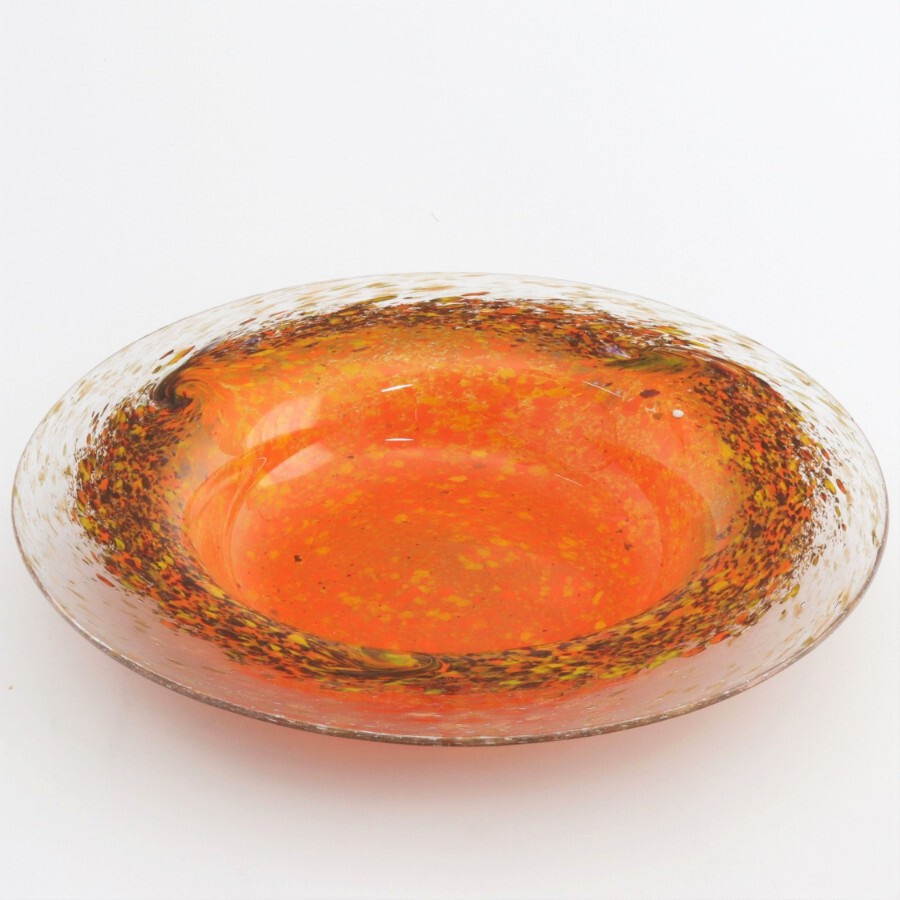 Large Monart Bowl in Orange with Yellow, Bronze and Aventurine Inclusions c1930