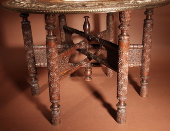 Antique  A Very Decorative Anglo Indian Middle Eastern Possible Mughal Empire Folding Coffee Table. Circa 1900-20