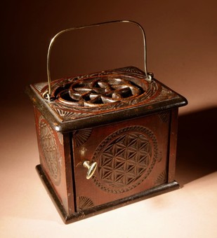A Dated Dutch Frisian Fine Chip carved Hardwood and Ebonised Foot Stove. Dated: 1902