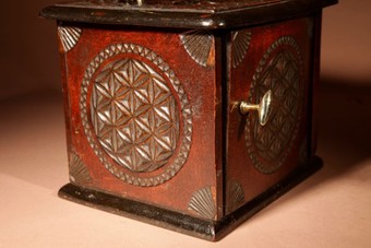 Antique A Dated Dutch Frisian Fine Chip carved Hardwood and Ebonised Foot Stove. Dated: 1902