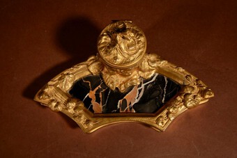 Antique Albert Marionnet Gilded Bronze Art Nouveau And marble Inkwell