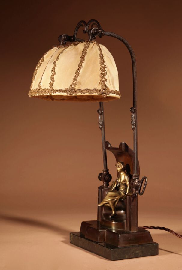 Antique A Very Decorative And Rare Original Art Deco Table Lamp.