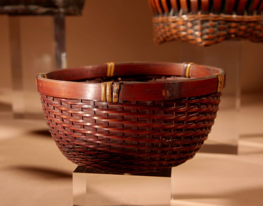 Antique Oriental Woven Bamboo Collection Of Different Baskets.