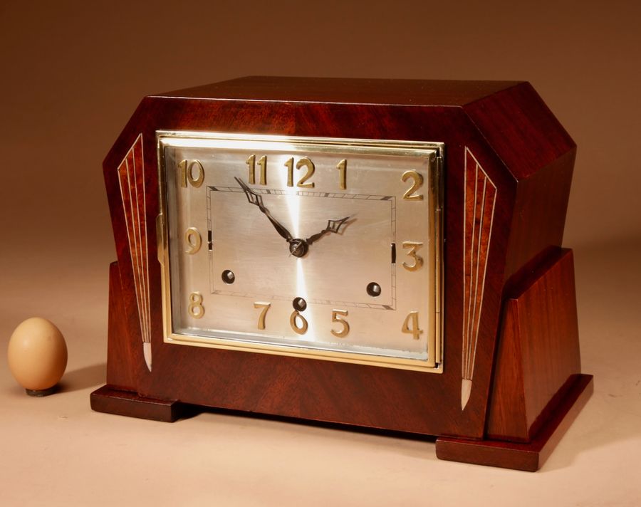 Art Deco Anvil/Baden Mahogany Inlaid Westminster Mantel Clock