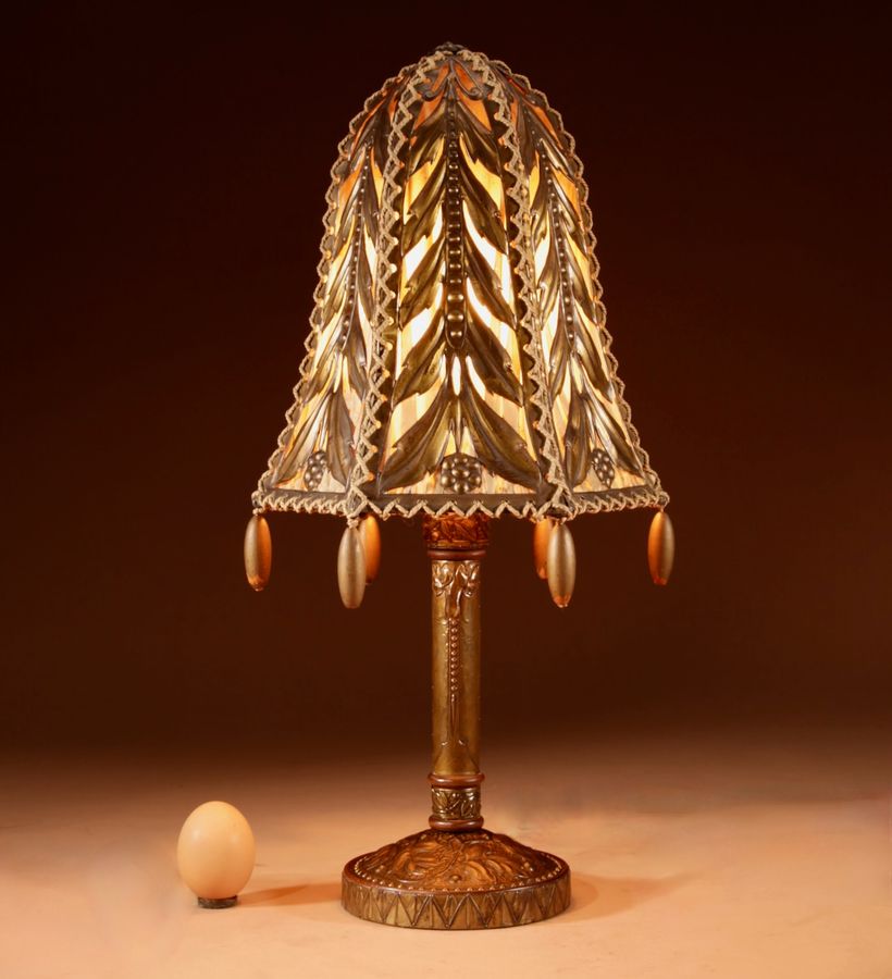 Exceptional Very Stylish Embossed Brass Art Nouveau/Art Deco Table Lamp Circa 1900-20.