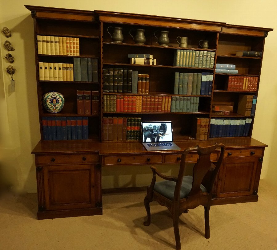Large Victorian Oak Breakfront Bookcase.