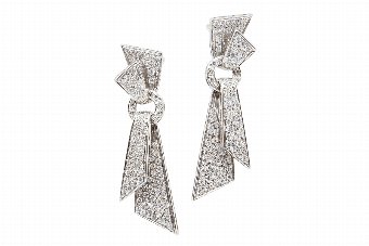 Art Deco Diamond  God Drop Earrings
