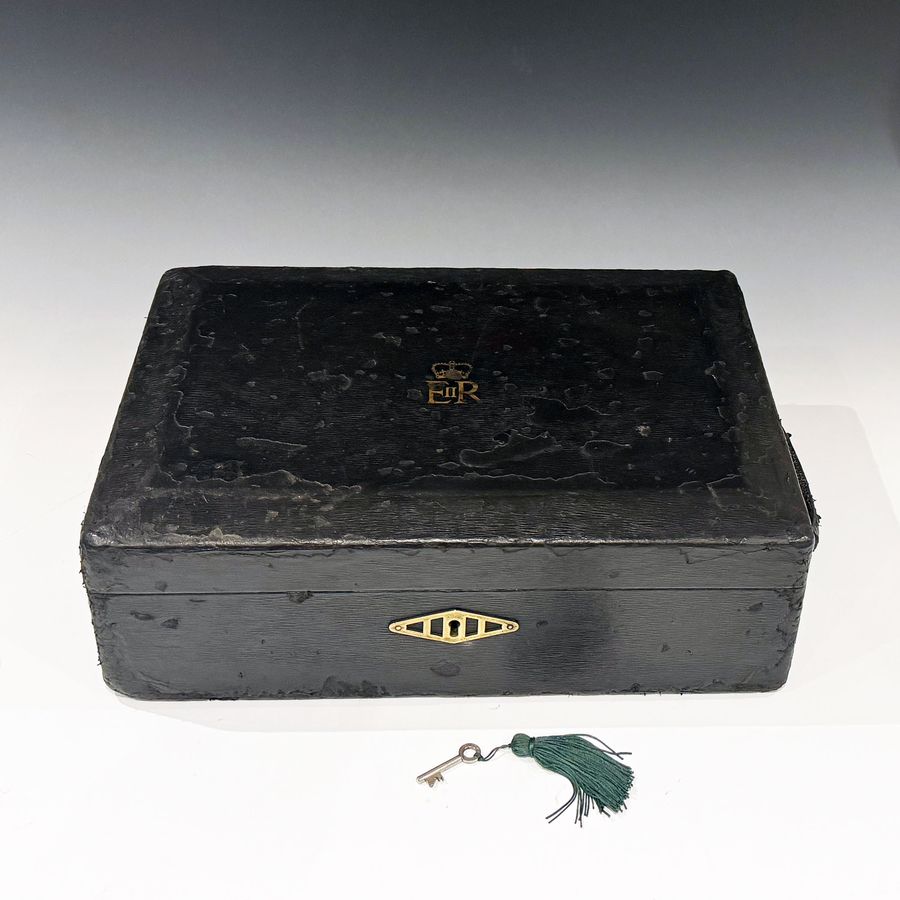 #10184 EIIR Elizabeth II Black Canvas Covered Despatch Box