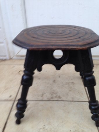 A quite rare and extremely charming 31cm by 27cm black stained French/possibly Dutch early 18th century oak pegged 4-legged provincial cavalier foot stool.