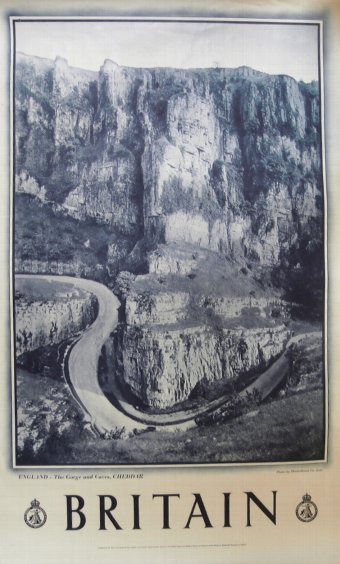 THE GORGE AND CAVES, CHEDDAR. TRAVEL POSTER