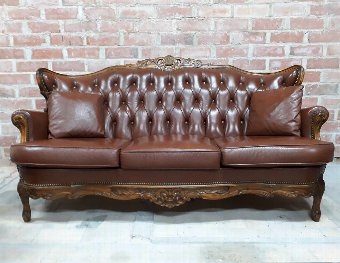 Antique Vintage Classic Victoria Chesterfield Sofa and Four Wing Chairs  Warm Brown Leather  Living Room Set