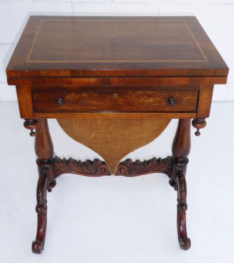 Antique Victorian Rosewood Fold Over Games Table