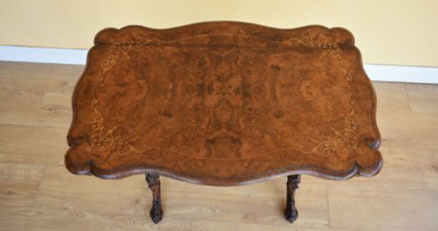 Antique Victorian Burr Walnut Inlaid Table